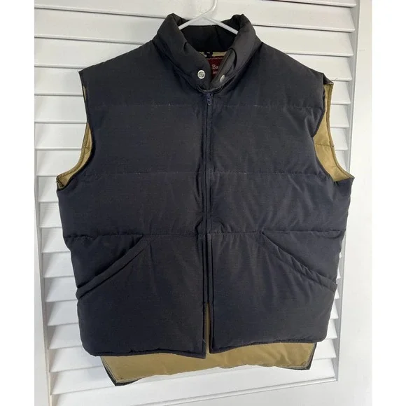 Vintage Jos.A. Bank Clothiers Down Filled Puffer Vest Tan/Navy Made In USA Sz L - Picture 1 of 8